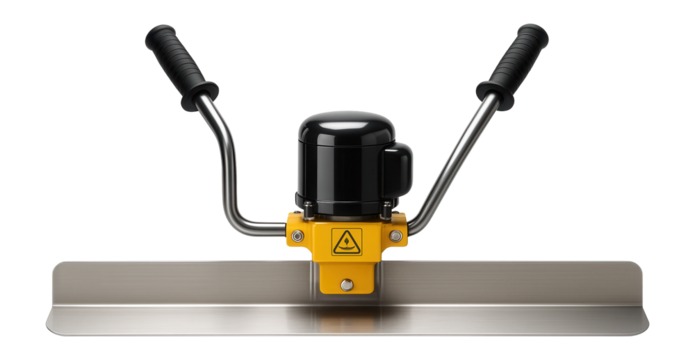 Stainless steel vibrating screed with a silent operation electric motor for hospital flooring projects.