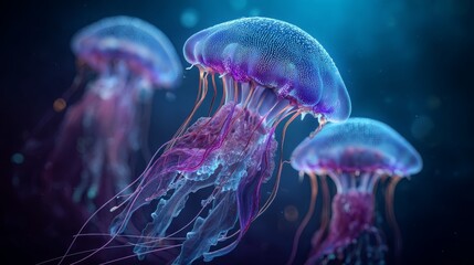 neon jellyfish close up, Generative AI,