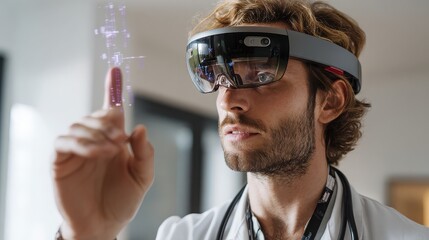 Doctor using augmented reality glasses for medical data analysis