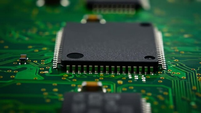Close-up of Microchip on Circuit Board: Green Technology