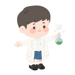 Illustration of Young Boy Scientist with Flask