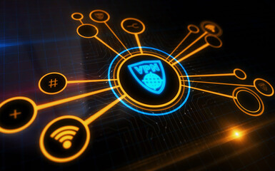 Obraz premium VPN virtual private network symbol digital concept 3d illustration