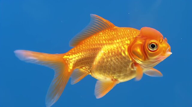 Vibrant Orange Oranda Goldfish Swimming Gracefully in Clear Blue Water
