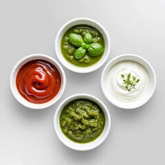 Four Bowls of Sauces on Transparent Background