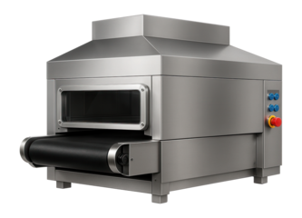 High-capacity conveyor belt dryer with a transparent inspection window for a food processing plant