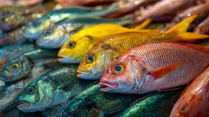 fresh seafood at the market, Generative AI,