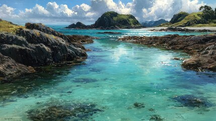 Obraz premium Coastal scene, turquoise water, rocky cove
