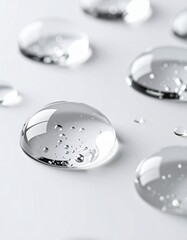 白背景に煌めくクリアジェルの水滴