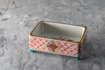 Mino-yaki Akae Floral and Manji Motif Rectangular Sweet Dish Japanese Porcelain Showa Era