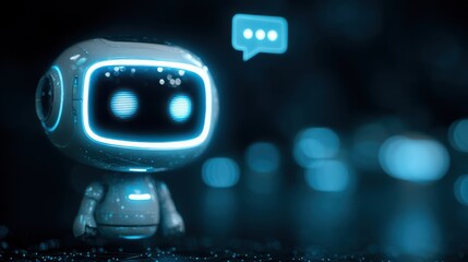 Naklejka premium Cute robot with speech bubble, artificial intelligence and communication