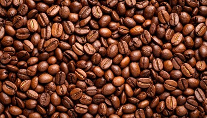 Aromatic Symphony: An Overhead View of Rich, Dark Roasted Coffee Beans Scattered Extensively