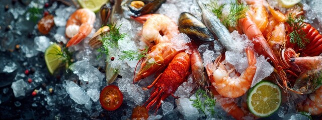fresh seafood at the market, Generative AI,
