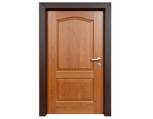 Brown wooden door closed isolated on white background