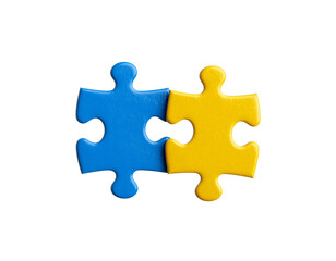 Colorful 3D puzzle pieces connected to create creative business solutions, isolated on white background