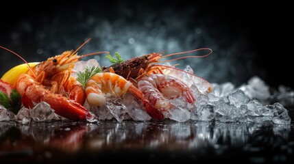 fresh seafood at the market, Generative AI,