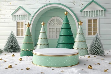 Whimsical winter wonderland podium for Christmas product display