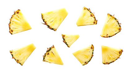 flying pineapple slices isolated on transparent white background, clipping path