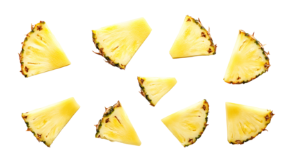 flying pineapple slices isolated on transparent white background, clipping path