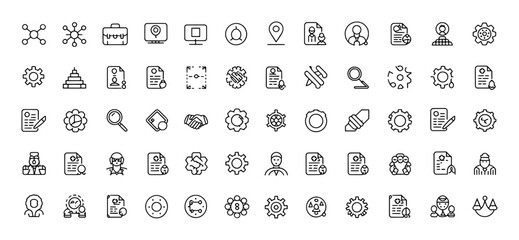 Business icons collection with people and gears vector shape