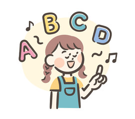 Illustration of a girl singing an English song