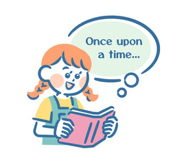 Illustration of a girl reading an English book