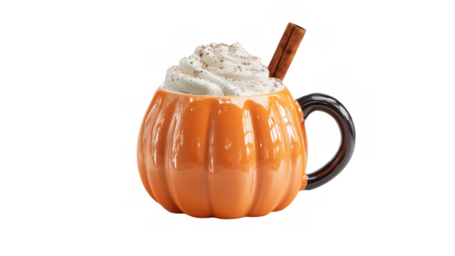 Yummy pumpkin spice cream drink, created with AI, PNG