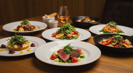 Fine Dining Food Presentation with Delicious Dishes on Plates