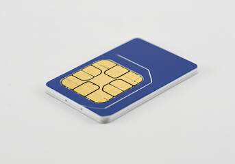 Close-up of a Blue SIM Card isolated on transparent background