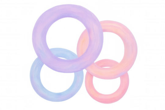 Pastel-colored rings intertwining on a transparent background, creating an abstract and visually appealing design