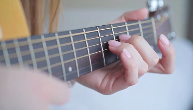 Close-up of hands playing an acoustic guitar - Powered by Adobe