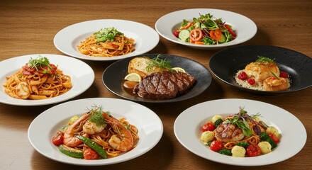 Assorted Food Dishes on Table for Dinner Party or Restaurant Menu