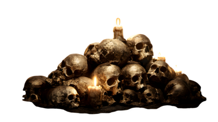 Pile of Skulls with Candles, isolated on transparent background