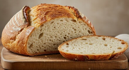 Fresh Bread Loaf on Wooden Board Sliced and Ready to Eat
