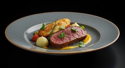 Prepared Steak Dish Presentation on Plate Gourmet Food