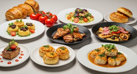 Assorted Food Plates Variety Still Life for Culinary Presentation