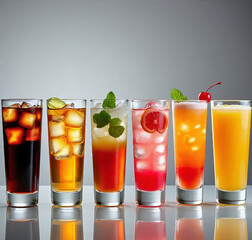 Assorted Colorful Cocktails and Drinks on Transparent Background