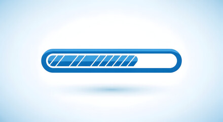 Seamless blue progress bar indicating completion in a clean, modern digital interface on a light blue gradient background, symbolizing advancement and loading.