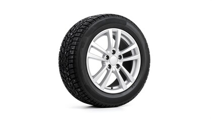 Obraz premium Automobile safety equipment, a modern winter tire showcases its intricate tread pattern and