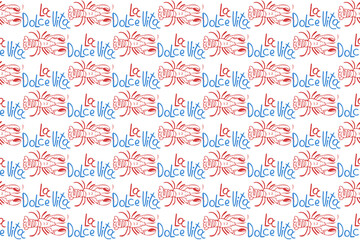 La Dolce Vita Seamless Pattern, Summer Picnic Lobster Food Wrap, Italian Kitchen Design, Cute Mediterranean Style.
