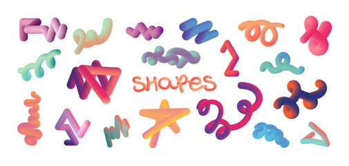 Colorful Abstract 3D Gradient Shapes on White Background. Vibrant 3D abstract shapes in smooth gradient colors isolated on white, ideal for creative and modern design projects.