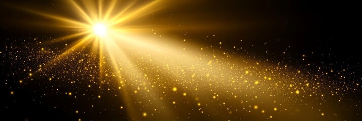 Mesmerizing Golden Illumination Radiates in the Dark, Shimmering Dots Form Captivating Rays of Light