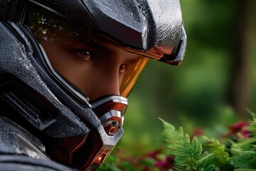 Futuristic Armored Soldier Person Headshot with Visor and Nature Ambiance, PNG set, transparent background