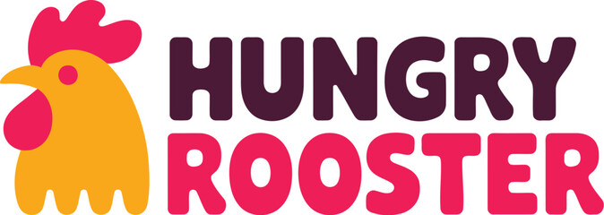 Hungry Rooster Logo with Stylized Rooster Head in Orange and Pink – Bold Food Branding Vector Design for Restaurant or Eatery