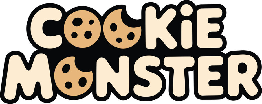 Cookie Monster Typography with Cookie-Shaped Letters and Bite Marks &ndash; Playful Snack Logo Vector for Kids Branding