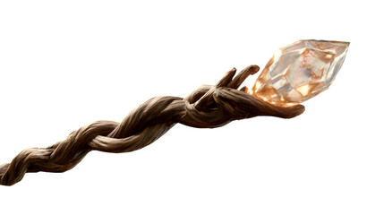 Magical staff with amber crystal 3d rendered, isolated on transparent background