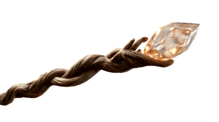 Magical staff with amber crystal 3d rendered, isolated on transparent background