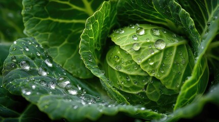 Obraz premium Close-up of a wet cabbage head