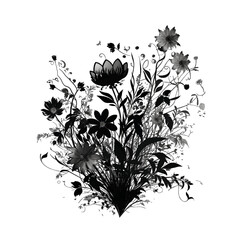 Black silhouette of a flower bouquet on white background.