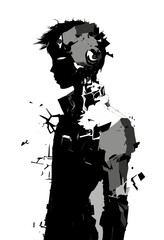 Black silhouette of a boy on white background.