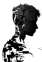 Black silhouette of a person on white background.